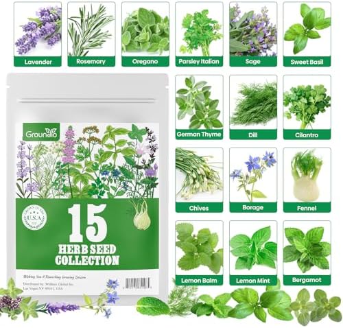 Groundio Herb Seeds, 15 Variety Packs, 5,700+ Non-GMO Heirloom Seeds | Herb Seeds for Planting Indoor, Outdoor & Hydroponic, with Rosemary, Basil, Mint, Lavender, Lemon Balm Seeds by Groundio
