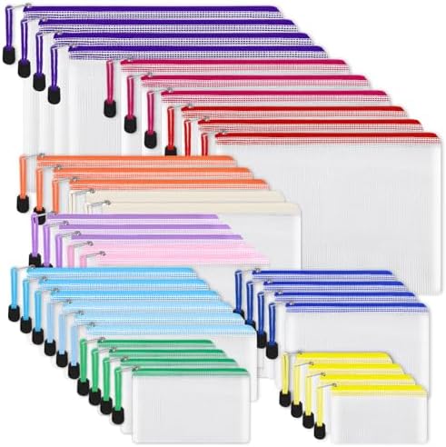 EOOUT 38pcs Mesh Zipper Pouch, Waterproof Zipper Bags, 8 Sizes Plastic Travel Pouch, 12 Colors, Multipurpose for Board Game, Travel Storage, Office Appliances, Home Organize by EOOUT