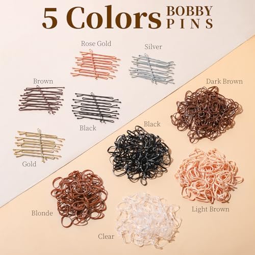 YGDZ 750PCS Bobby Pins for Women, 250PCS 2Inch Hair Pins for Brown Hair, Black, Blonde Hair, 500PCS Elastic Hair Ties Neutral Colors, Christmas Stuffers Xmas Gift Hair Accessories for Women, Girls - Image 5