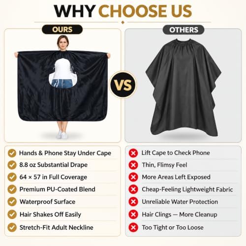 Barber Cape with Clear Phone Viewing Window, Salon Hair Cutting Cape, Black - Image 4