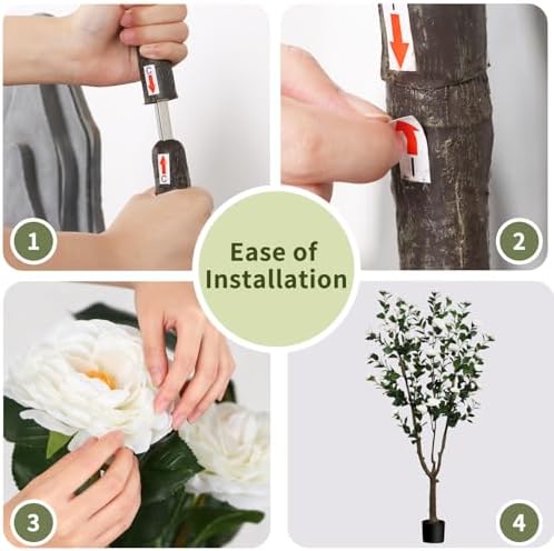 6.6ft Tall Artificial Camellia Tree with White Flower - Image 6