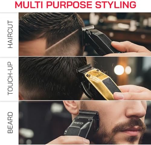 Red by Kiss Cordless Clipper & Trimmer Combo Set for Hair & Beard Grooming, Professional Fade Clipper with Precision T-Blade Trimmer, Rechargeable Haircut Kit for Home & Barber Use (Black) - Image 4