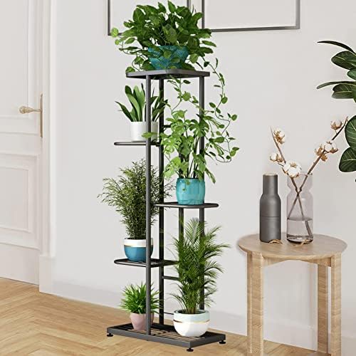 LINZINAR 5 Tier Plant Stand Indoor Outdoor Metal Flower Pot Display Shelf - Image 4