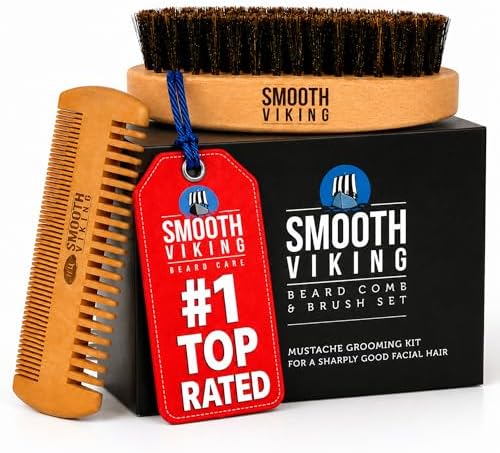 Beard Brush and Comb - Natural Boar Bristle Beard Brush & Beard Comb for Men - Facial Hair Care Gift Set for Men - Mustache Styling, Grooming & Shaping Tools by SmoothVikingHairBeardCare