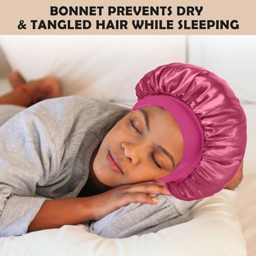 ZHENSILK 2Pcs Silk Bonnet for Sleeping, Satin Hair Bonnets, Soft Elastic Band Silk Sleep Cap, Hair Wrap for Women(Black Rose) - Image 2