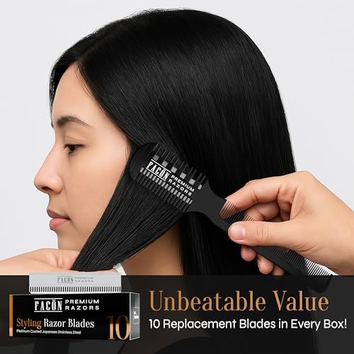 Facón Razor Comb for Hair Cutting - Professional Hair Cutting Comb Kit with 12 Replacement Blades, Double Edge Shaper for Salon & Home, Premium Styling Thinning Texturizing Split Ends Trimming Razor - Image 5