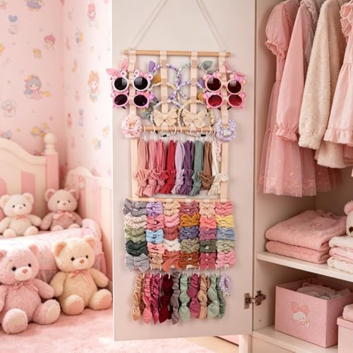 Headband Holder Hair Bow Organizer for Girls W/ 20 Hooks, 8 Ribbons - Image 5