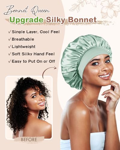 BONNET QUEEN Silk Bonnet for Sleeping Women Satin Bonnet Hair Wrap with Elastic Wide Band Sleep Cap for Curly Hair Night Cap - Image 6