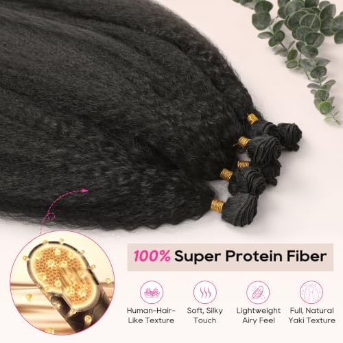 REECHO Yaki Straight Hair Bundles, 6PCS Super Protein Fiber Kinky Straight Quick Weave Bundles 20 22 24 Inch Full Head Synthetic Hair Extensions for Women - Natural Black - Image 2