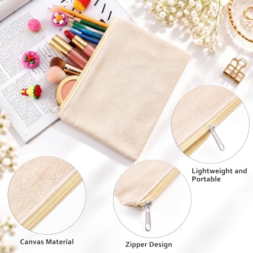 meekoo 16 Pcs Blank Canvas Zipper Pouch Pencil Bag Bulk, M, Beige - Image 3
