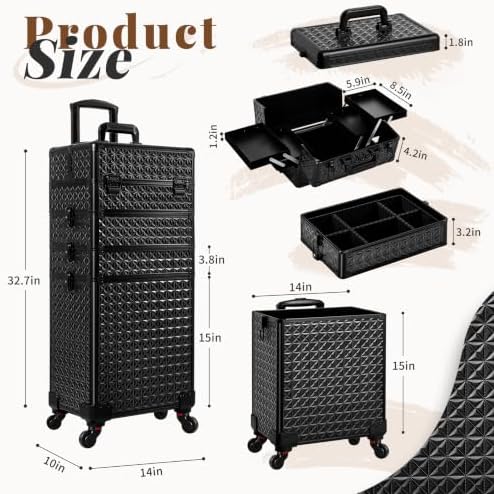 AROUS 5 in 1 Rolling Makeup Train Case with Lid Cosmetology Case on Wheels - Image 3