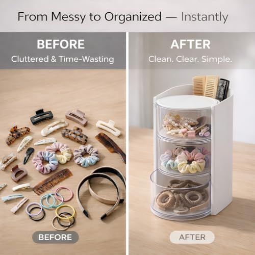 Hair Accessories Organizer, 3-Tier Vanity Caddy, White - Image 4
