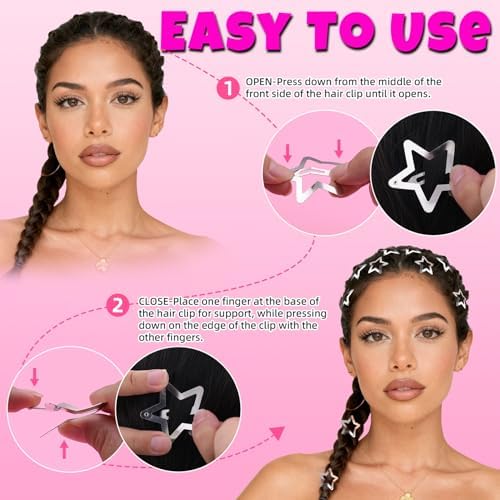 50 PCS Silver Star Hair Clips Star Barrettes, 1.18 Inch Snap Y2K Hair Clips - Image 5