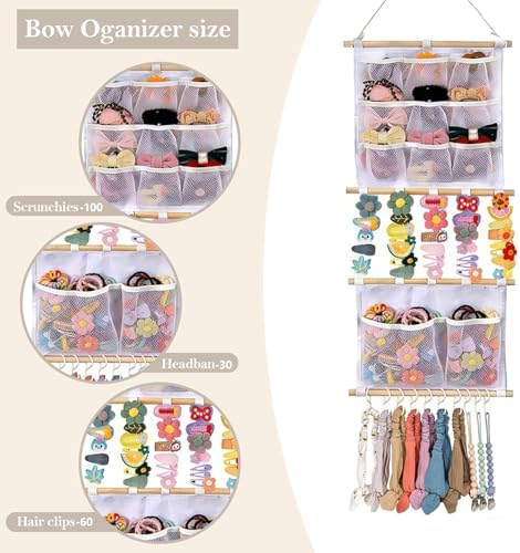 Macrame Boho Hair Claw Clip Organizer 6-Tier Large Capacity Mesh Bag - Image 3