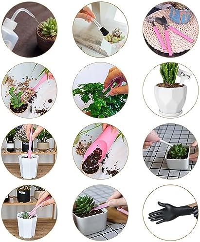 Melphoe 25Pcs Mini Garden Hand Transplanting Succulent Tools Set, 39.4" Thickened Repotting Mat & Plant Tag, Miniature Planting Indoor Fairy Care, Potting, Cactus, Houseplant Bonsai Tool Kit (Pink) - Image 2