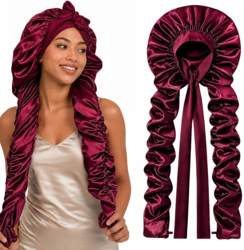 Double Layer Slik Like Satin Bonnet, 33-43" XXL Bonnet for Braids Long Hair by Kemispary