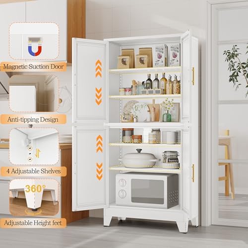 GAIOUS 75.2" Tall Metal Pantry Cabinet,White Kitchen Pantry Storage Cabinet - Image 5