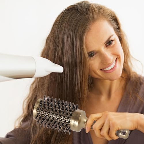 Large Boar Bristle Round Brush for Blow Drying, Nano Thermal Ceramic and Ionic Tech Hair Brush for Curling and Straightening - Image 5