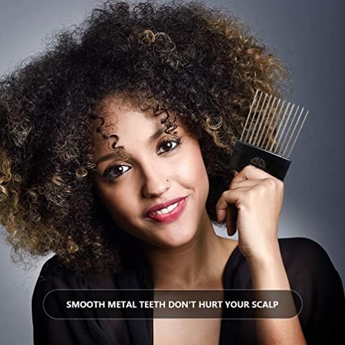 2 Pack Hair Picks for Afro, Curly Hair Styling - Metal Hairdressing Tools for Women and Men (Black) - Image 5