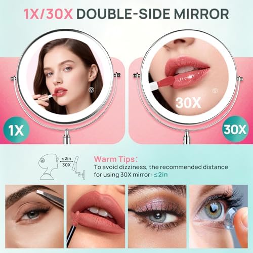 Wall Mounted Lighted Makeup Mirror: Double Sided 1X/30X Magnifying Mirror - Image 5