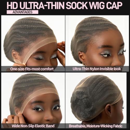 Fandamei 4PCS Wig Cap, 2PCS Nylon Wig Caps for Women Light Brown, 2PCS HD Caps for Wigs Super Thin Invisible Lightweight. Stocking Hair Wig Caps Stretchy Breathable for Lace Wig Halloween Cosplay - Image 4