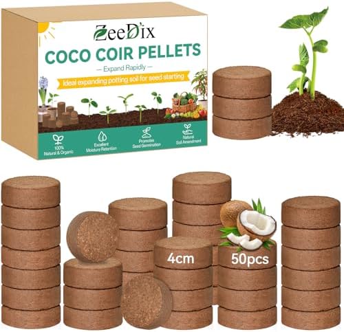 ZeeDix Coco Coir Pellets, 50 Pcs 40mm Seed Starter Soil Pods for Planting by ZeeDix