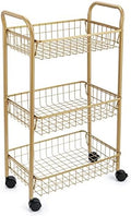 3 Tier Mesh Rolling Utility Cart, Gold Metal Organization Cart with Lockable Wheels, Multifunctional Storage Trolley Service Cart for Kitchen Living Room Office Salon by MNOPQ