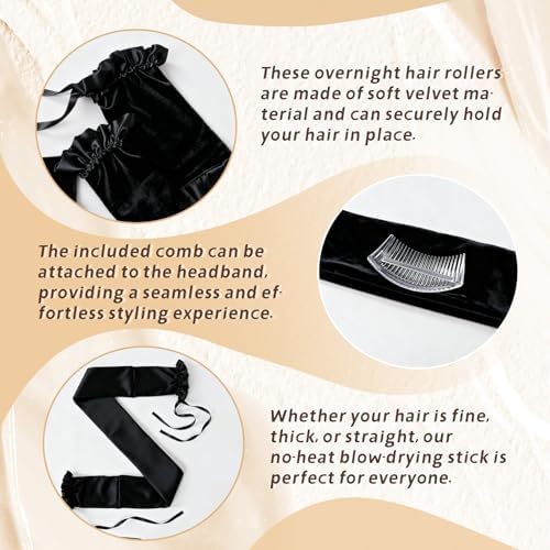 Heatless Hair Curlers Overnight,No Heat Hair Curlers to Sleep in, Soft Rollers Ribbon Wrap for Long Hair, Heatless Curling Scrunchie Overnight Blowout Curlers Sleep Hair Tie for Medium Long (Black) - Image 3