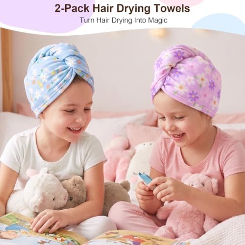 Kids Microfiber Hair Towel Wrap 2Pack Absorbent Hair Drying Turban for Girl - Image 2