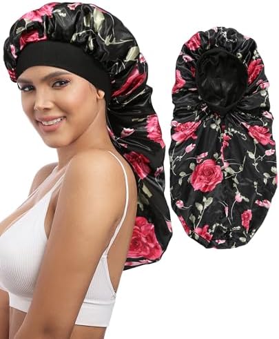 AWAYTR 2-Layer Satin Bonnet for Braids, Wide Band Long Sleep Cap by AWAYTR