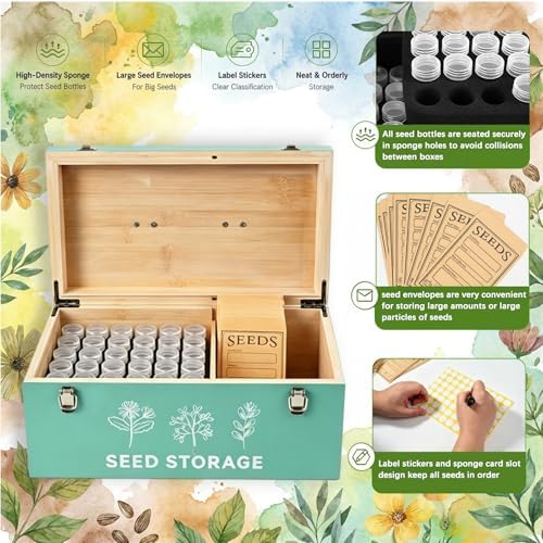60 Slots Seed Storage Organizer, Bamboo Seed Box with Lid and Safety Locks - Image 3