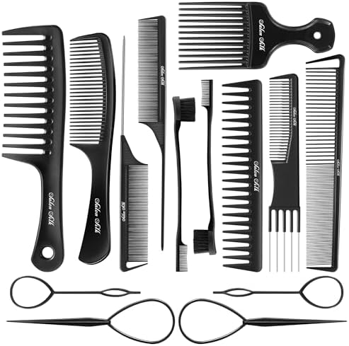 SALONSILK Women Hair Comb Set - 14PCS Wide Tooth Rat Tail Styling Combs Pick for Curly - Teasing Parting Fine Professional Barber Cutting Braiding Set by SalonSilk