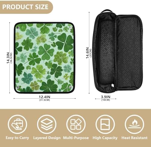 Hair Tools Travel Bag with Heat Resistant Mat Detachable 2-in-1 Curling Iron Travel Case Hot Tools Organizer for Straightener Flat Iron Green Nature St Patrick Clovers - Image 4