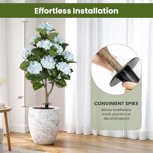 2Pack 3FT Artificial Hydrangea Trees with Spikes – Realistic Hydrangea Artificial Flowers for Outdoor & Indoor Décor, Perfect Faux Hydrangea Flowers Tree for Home, Patio & Garden, Blue - Image 3