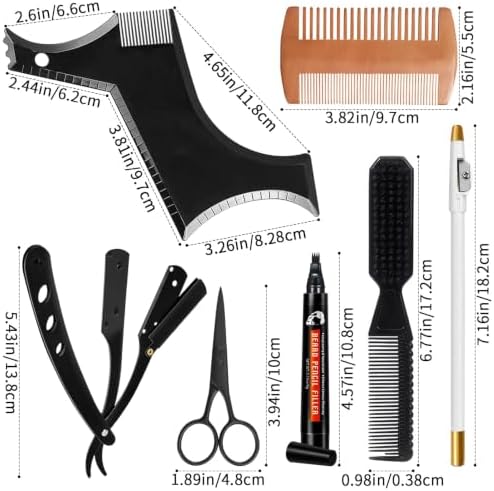 Beard Shaper for Men Beard Shaping Tools - Beard Straightener, Beard Template Guide, Professional Straight Edge Razor, Edge Blade, Barber Pencil, Beard Comb, Scissor, Gifts for Men Boyfriend Husband - Image 2