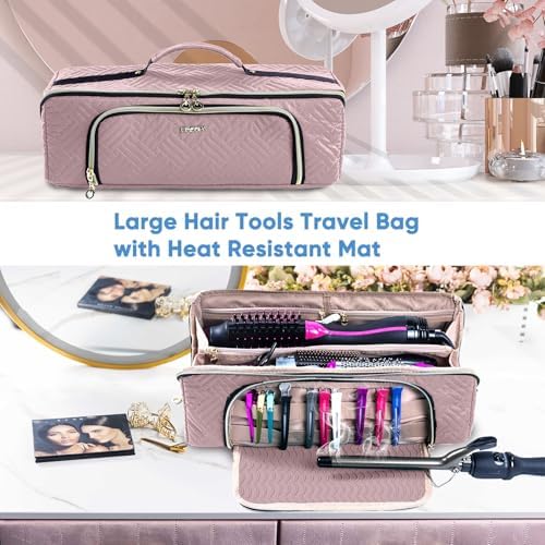 Large Hair Tools Travel Bag with Iron Mat - 2in1 Hair Tools Organizer for Hair Dryer Brush, Flat Irons, Straighteners, Curling Irons, Hair Bag, Makeup Bag, Cosmetic Bag for Travel Essentials - Image 5