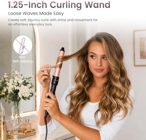 4-in-1 Curling Iron Set for Long Hair, Fast Heating Ceramic Ionic Hair Curler, Flat Iron & Hot Brush Combo, Frizz-Free Styling Tool with Dual Voltage for Home & Travel - Image 6