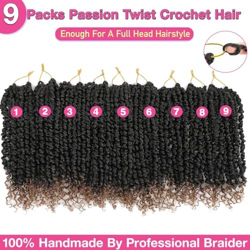 Passion Twist Crochet Hair, 10 Inch, T1B/27, 9 Packs - Image 4