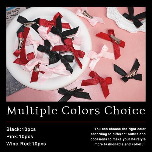30PCS Small Hair Bows Black Mini Bow Hair Clips Satin Mini Pink Bows Coquette Barrettes Hair Accessories for Women Girls - Image 6