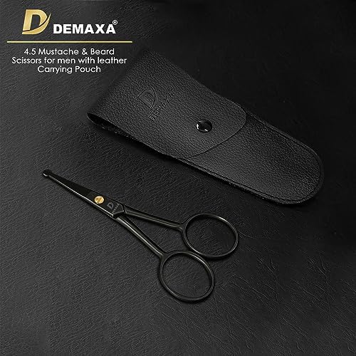 DEMAXA 4.5" Round Tip Safety Mustache Scissors Beard Scissors with 1 Mustache Comb, 1 Beard Comb & Soft Pouch – Best Facial Hair Shears for Beard Mustache Trimming Nose & Ear Hair - Image 2