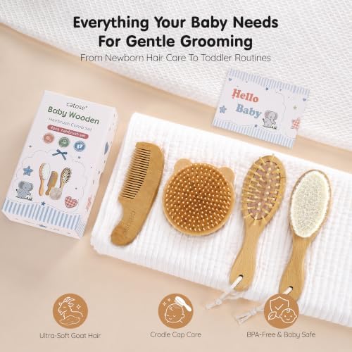 Baby Brush and Comb Set,Wooden Baby Brush,Soft Goat Hair,Newborns - Image 6
