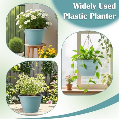 RooTrimmer 3 Pack 11 Inch Plant Pots with Drainage Hole and Plug, Durable Plastic Flower Pots for Indoor & Outdoor Plants, Elegant Mordern Plant Pots Perfect for Herbs, Flowers & Succulents, Blue - Image 5