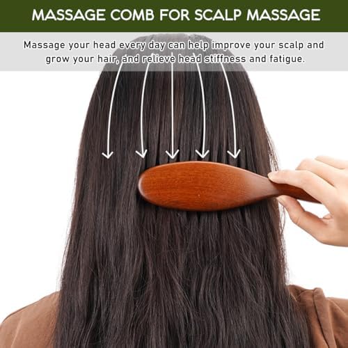 Wooden Scalp Massage Comb - Sandalwood Head Massager Tool, Gua Sha Brush for Women Men Hair Growth - Image 3