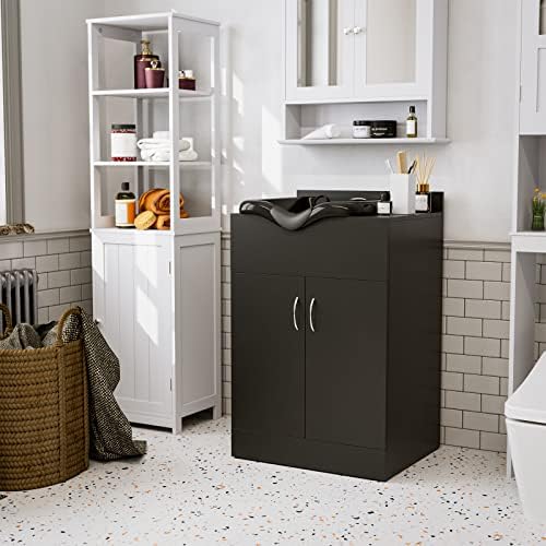 SyyBhb Black Shampoo Bowl Cabinet for Salon, Backwash Shampoo Station with Storage and Plastic Bowl - Image 2