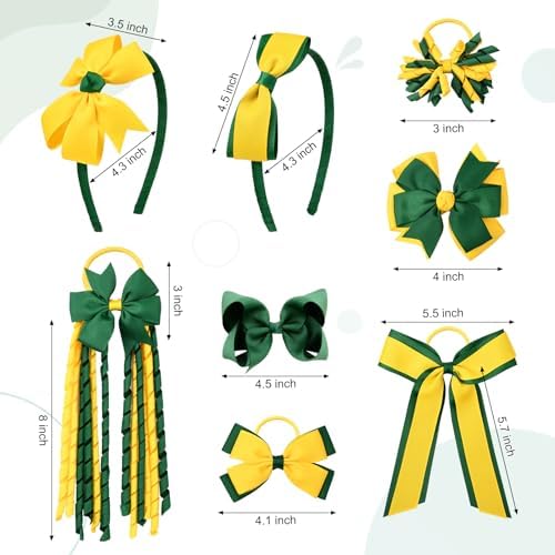 DEEKA Yellow & Green School Hair Accessories Set 13 Pcs Uniform Hair Bow Headband Clips Hair Ties Curly Korker Bows for Little Toddler School Girls (Yellow&Green) - Image 6