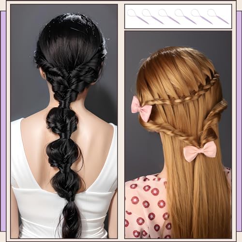 Teenitor 4pcs Pony Tail Hair Tools: 2 Pairs Pony Styling Loop, Pull Through & French Braiding Accessories for Women & Girls - Light Purple/White - Image 7