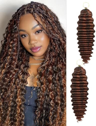 P4/30 Auburn-Chocolate Brown 16 Inch Human Crochet Hair for Black Women Feather Crochet Extensions 110g 80 Strands Resusable Miracle Look Hair Bundles Soft Lightweight Small Knots Deep Wave by VDZ100HumanHair
