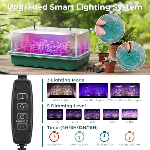 Hanaoyo 96 Cells Seed Starter Tray with Lights, 2 Packs Seed Starter Kit with Humidity Vented Domes and High Lid, Adjustable Brightness Germination Kit for Indoor Greenhouse Seed Starter - Image 3
