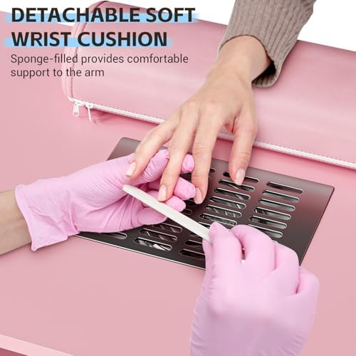 Manicure Table Nail Desk, Nail Station with Electric Dust Collector, Wrist Rest and Storage Drawers Cabinet, Beauty Salon Workstation for Nail Tech, Pink - Image 4