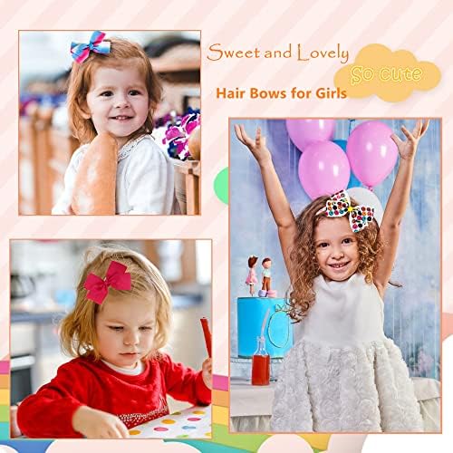 5 Inch Hair Bows for Girls,Colorful Rainbow Heart Girls Hair Bows - Image 6
